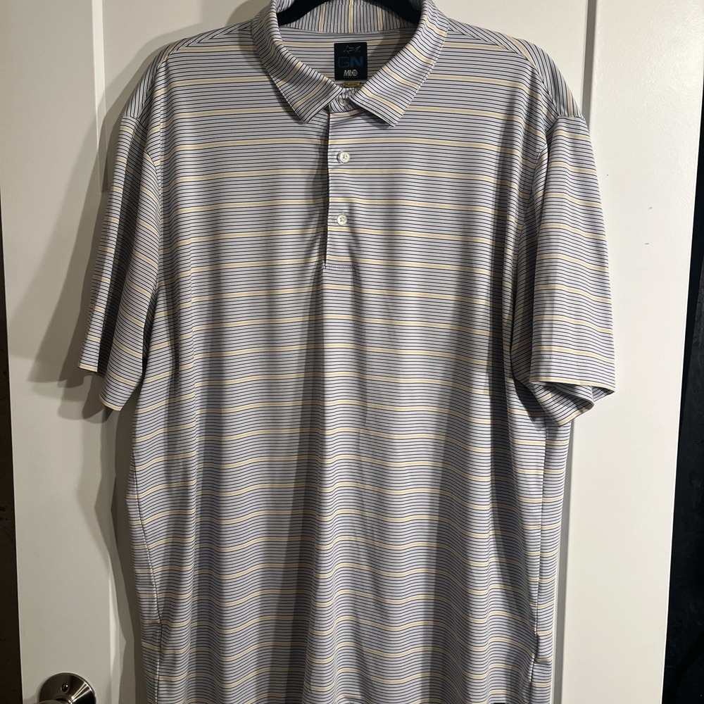 Greg Norman Mens Golf Polo Play Dry ML75 Performance Shirt XL Striped Blue Yell
